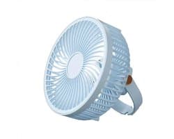 Draagbare oplaadbare bureauventilator met ledverlichting en haken – ventilator met 1200 mAh-accu voor tenten en reizen