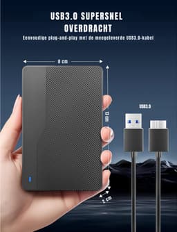 KIRA® Harde Schijf - Draagbare Externe Harde Schijf voor PC & Laptop - Compacte Externe Harde Schijf - Zwart - 14cm x 9cm x 3cm — thumbnail 5