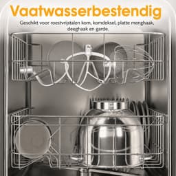 Keukenmachine 6L - 1200W - Staande Mixer - RVS Mengkom - 6 Snelheden + Pulse - LED Display - Inclusief Garde, Deeghaak & Platte Menghaak - Zilver — thumbnail 4