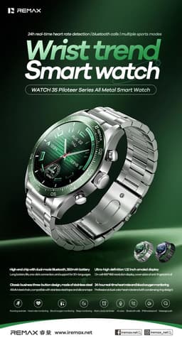 Remax WATCH35 Piloteer - Smartwatch - Volledig metalen behuizing - Blauw — thumbnail 3