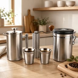 My Green Deal RVS Koffieset – French Press 600 ml – Handmatige Koffiemolen – Koffiebus 1,8 L – 2 Koffiebekers — thumbnail 5