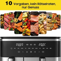 Heteluchtfriteuse Dubbel - Dubbele mand - Gelijk Koken - SYNC functie - 11 Liter - Zwart — thumbnail 2
