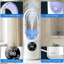 Kleine USB-ventilator met luchtbevochtiger - stille bureauventilator met 6 snelheden, luchtkoeler met ledlicht in 7 kleuren, voor slaapkamer, kantoor — thumbnail 2