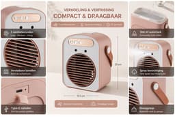 VHV - Ventilator - Tafelventilator - Luchtkoeler met Sprayfunctie - Draagbare Airco Ventilator 500ml - Mini Air Cooler met Display en Verstelbare Lamellen - Ideaal voor Kantoor en Bureau - Beige — thumbnail 3