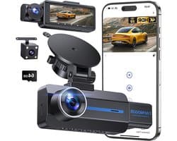 Dashcam Auto 4K - Autocamera Rijrecorder - Veilig Rijden - 3 Kanaals Opname - 3.16 Inch IPS Scherm - Zwart