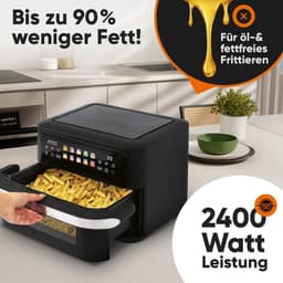 Heteluchtfriteuse - Airfryer XXL - Gezond Frituren - Dubbele Kamer - 10 Liter - RVS Zwart — thumbnail 4