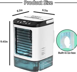 Draagbare luchtkoeler voor slaapkamers – 900ml watertank, inclusief koelelement, 3-in-1 koeler (koeling & nevel), stil, 7 LED-kleuren en handvat – Geschikt voor thuis, reizen en kantoor — thumbnail 3