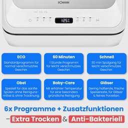Tafelafwasmachine met tank - Mini afwasmachine camping - Snel vaat reinigen - Zonder vaste wateraansluiting - 42 cm breed - Wit — thumbnail 5