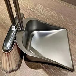 Stoffer en blik - Reinigingsset - Vloeren schoonmaken - Ergonomisch ontwerp - Lange steel - Zilver — thumbnail 3