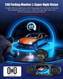 Dashcam voor auto - Zwart - 3 inch IPS-scherm - 1080P HD dubbele camera met nachtzicht en G-sensor - Voor alle voertuigen — thumbnail 4