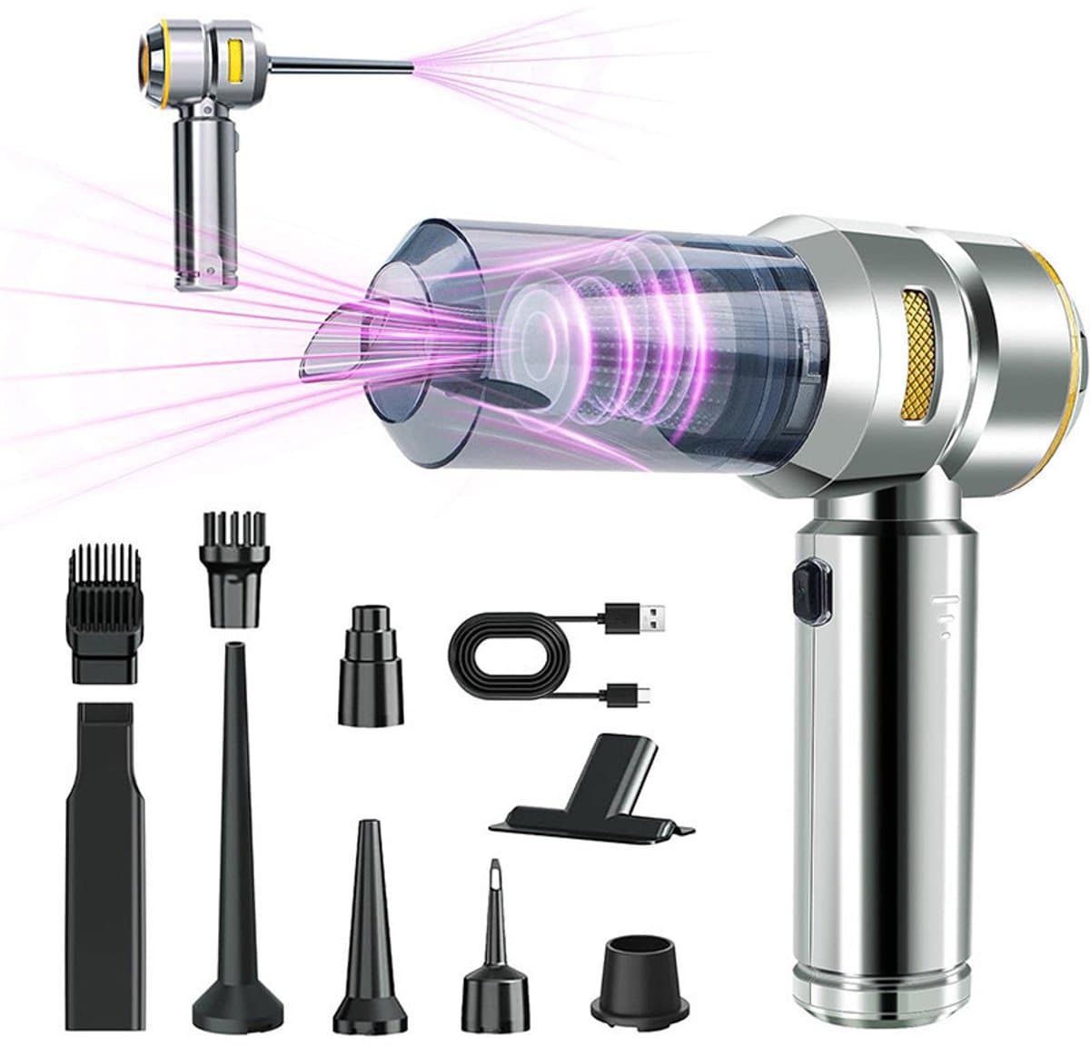 Mini Auto Stofzuiger,22000PA 4-in-1 snoerloze handheld stofzuiger met Brushless Motor Built-in 6000mAh batterij Type C Air Duster & Air Blower & pomp voor auto, kantoor — afbeelding 1