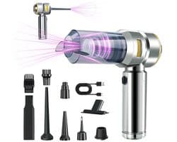 Mini Auto Stofzuiger,22000PA 4-in-1 snoerloze handheld stofzuiger met Brushless Motor Built-in 6000mAh batterij Type C Air Duster & Air Blower & pomp voor auto, kantoor