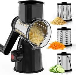 Elektrische groentesnijder - Wit - Multifunctionele groentesnijder met 3 roestvrijstalen trommelmessen - Voor het snijden, raspen en hakken van groenten en kaas — thumbnail 1