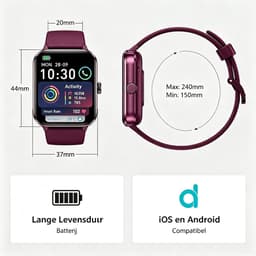 Blackview Smartwatch Heren & Dames met Bluetooth - R50 - Sporthorloge - Stappenteller & Hartslagmeter - SOS - Paars — thumbnail 3