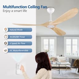 HAUSS SPOLE Ventilator – 60 Inch Zonder Licht – 152 cm – Metaal En Hout – Wit En Naturel – Met Afstandsbediening Voor Woonkamer En Terras — thumbnail 2