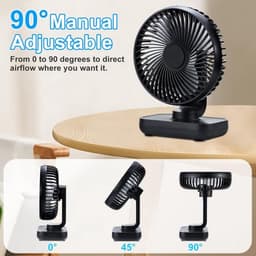 Solvix tafel ventilator geluidloos - USB Bureauventilator - Zwart - 4 Instellingen - Oplaadbare 4000mAh Batterij - Voor Thuis en Buitenshuis — thumbnail 5