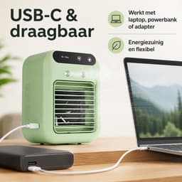 Mobiele Airco en Mini Luchtkoeler met Groot Watertank - 4-in-1 Kleine Aircooler met 3 Snelheden - Fluisterstille Tafelventilator met Waterverneveling voor Slaapkamer, Thuiskantoor en Camping - Groen — thumbnail 3