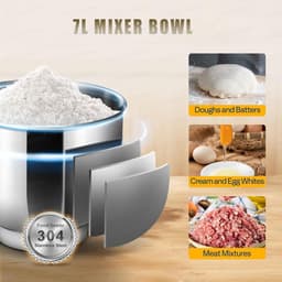Keukenmachine - Mixer Blender - Bakken en Koken - 3-in-1 Multifunctioneel - 7 Liter Kom - Zwart — thumbnail 3