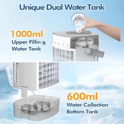 Draagbare airconditioners, 1600 ml dubbele watertank, draagbare airco, 3 snelheden, 2 nevelstanden, verdampingskoeling, ventilator. — thumbnail 5