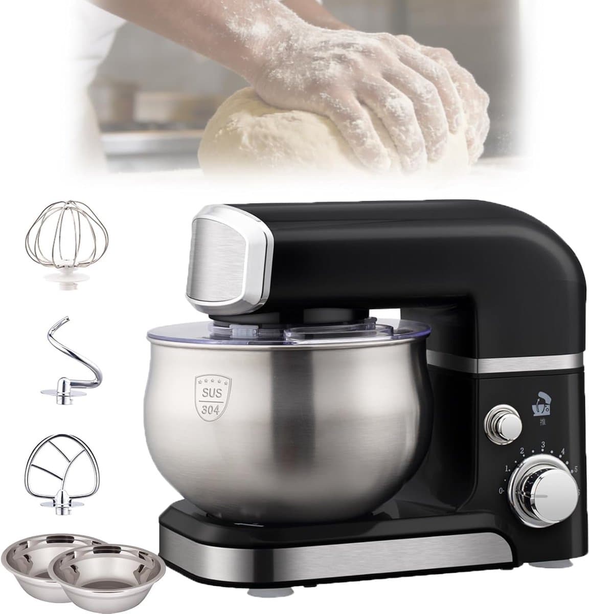 Elektrische Stand Mixer - Keukenmachine Deegmaker - Thuis Bakken - 6 Snelheden - 35 Liter Kom - Zilver — afbeelding 1