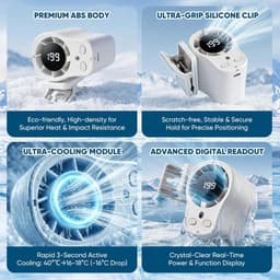 LISM - Autoventilator met clip, display, 360° draaibaar en semi-koelend, handsfree clipventilator, USB-oplaadbare persoonlijke ventilator, Geschikt voor auto, werk en kamperen (donkergrijs) — thumbnail 2