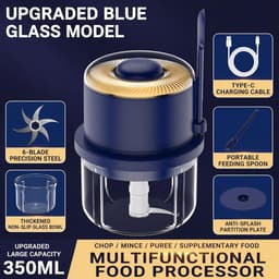 Mini Hakmolen - Keukenrobot - Snel Ingrediënten Snijden - Vaatwasmachinebestendig - 350 ml - Blauw — thumbnail 5