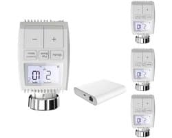 Thermostaatkoppen Set - Slimme Regelaars - Verwarming Beheren - Zigbee Ethernet Gateway - 4 Stuks - Wit