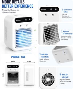 Luchtkoeler - Draagbare airconditioner - Draagbare koelventilator - Stille mobiele airco met 500mL watertank - Zonder Afvoerslang - Voor kamer slaapkamer kantoor — thumbnail 2
