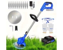 Metal Blade Accu-Grasmaaier Lichtgewicht Grasmaaiers Met 10 Metalen Messen, 2 Zaagschijven, 1 Set Accu, Snijdiameter Van 15 cm Voor Gazon en Tuin