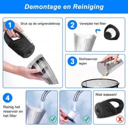 Autostofzuiger Draadloze Kruimeldief voor Auto en Thuis Handstofzuiger – Auto-accessoires – Met 5-delige Opzetstukkenset & USB – Krachtig, Nat en Droog & Draagbaar - ABS - Zwart - R-6053 — thumbnail 2