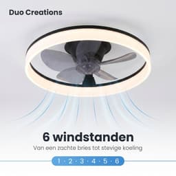 Plafondventilator met verlichting - Zwart - LED Ring 32W - Ø 50cm - Fluisterstil - App & Afstandsbediening - Dimbaar - Plafondlamp woonkamer - Plafonniere slaapkamer - Plafondlampen - Ventilator plafond — thumbnail 2