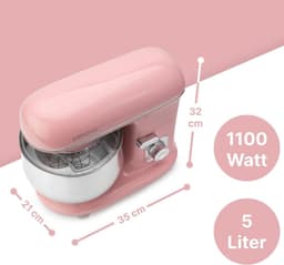 QORA® Mixer met mengkom - Mixer - Mixer met mengkom keukenmachine - Roze - 21cm x 35cm x 32cm — thumbnail 4