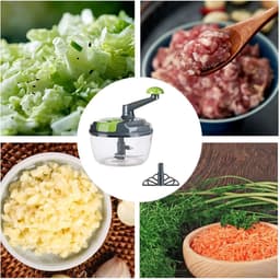 Handmatige Keukenmachine - Trekkoord Hakmolen - Snel Ingrediënten Snijden - Afneembare Vaatwasmachinebestendige Onderdelen - 20 cm - Grijs — thumbnail 4