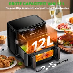 12L XXL Airfryer met Dubbele Mand – 2600W Heteluchtfriteuse met LED Touchscreen, Kijkvenster, Binnenverlichting en 8 Programma’s – Zwart — thumbnail 4