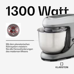 Keukenmachine Mixer - Bakmachine Deegmachine - Koken en Bakken - Planetair Roersysteem - 5 Liter Kom - Zilver — thumbnail 2