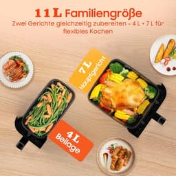 Hete Lucht Friteuse - Dubbele Mand - Gezond Koken - Sync Finish Dual Cook - 11 Liter XXL - Zwart — thumbnail 3