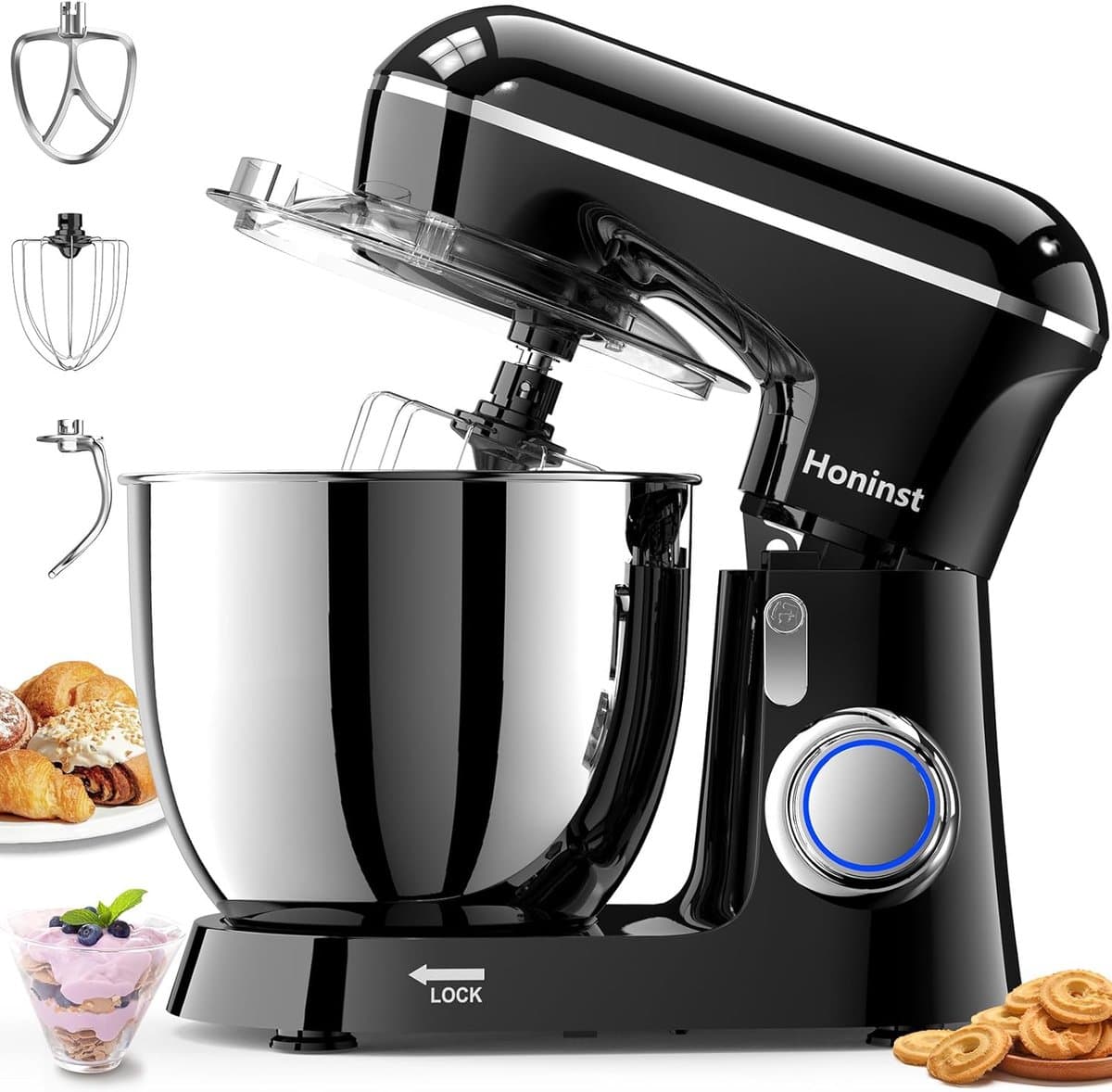 SnelShoppen - Keukenmachine 1400 W, Kneedmachine met Roestvrijstalen Kom van 6 Liter, 10+ P-niveaus, Deegmachine met Garde, Deeghaak en Spatbeschermin — afbeelding 1