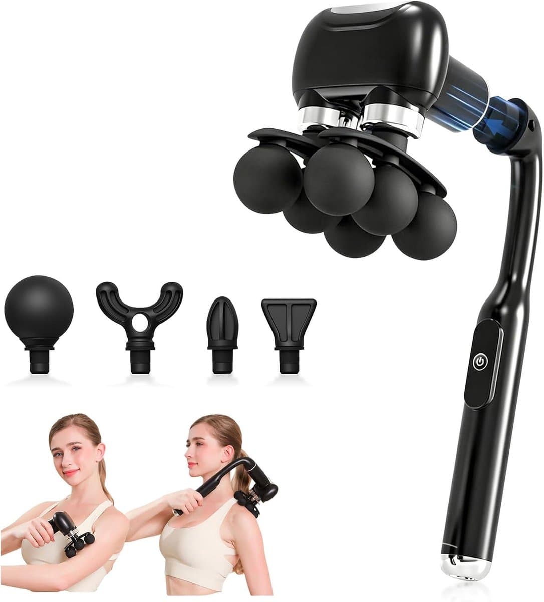 SnelShoppen - Massage gun - Grote massager met innovatief ontwerp, 6 intensiteitsniveaus, 4 opzetstukken, afneembare handgreep en 2-in-1 functie voor — afbeelding 1