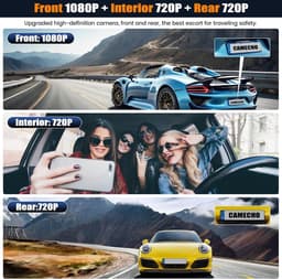 SnelShoppen - 9.66 Inch Dashcam Achteruitkijkspiegel met 3 Camera's, 1080P Full HD, Nachtzicht, G-Sensor, 64GB Geheugenkaart, WiFi App voor Auto's — thumbnail 5