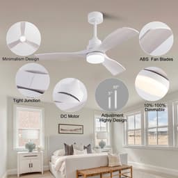 Plafondventilator 42 inch wit met 3 bladen - met licht en afstandsbediening - stille omkeerbare DC-motor - geheugenfunctie - modern ontwerp - boerderijstijl — thumbnail 5