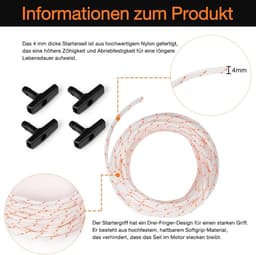 SnelShoppen - Starterkabel Grasmaaier 10 m - 4 mm Dikte - Recoil Starter Rope met 4 Stuks Handgrepen - Geschikt voor Grasmaaiers, Kettingzagen, Trimme — thumbnail 2