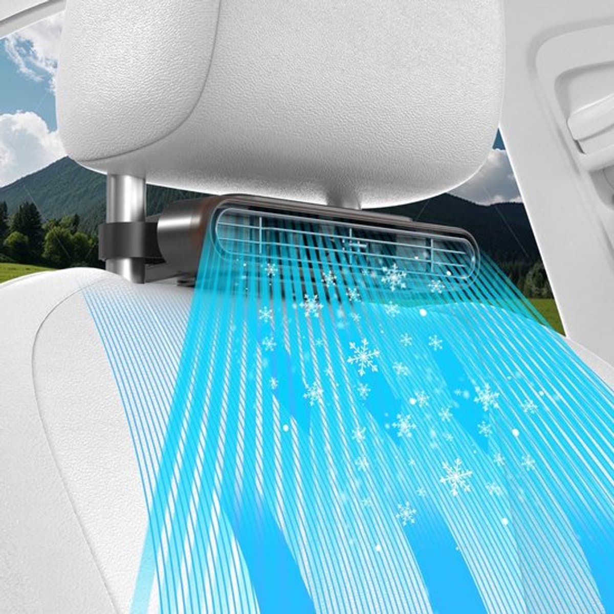 Autostoelventilator, oplaadbare autostoelventilator met drie rotatiesnelheden, zorgt voor verkoeling van uw rug, geschikt voor auto's, campers, SUV's, vrachtwagens en kinderen, blaast koele lucht. — afbeelding 1