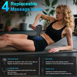 SnelShoppen - Massagepistool Draagbaar Massageapparaat 3200 tpm met Lange Steel en 4 Massagekoppen, 6 Snelheden, USB-C Opladen, Ontspannend Cadeau voo — thumbnail 4