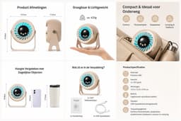 VHV-360° Desktopventilator - Oscillerende Tafelventilator met Krachtige Luchtstroom - Hoge Snelheid Bureauventilator Oplaadbaar - Stille Luchtcirculator met Lange Batterijduur voor Kantoor, Slaapkamer en Camping — thumbnail 4