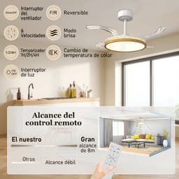 TEKROA® Plafondventilator met LED Verlichting - Intrekbare Bladen - Stille DC Motor - Zomer/Winter Stand - 6 Snelheden - Houtlook - Ø95 cm — thumbnail 2