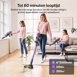 Lubluelu X1000 Draagbare staafstofzuiger Steelstofzuiger met stofopvangstation van 2,5L – 60Kpa Automatisch ledigingsstation - 50 Min Gebruikstijd - Anti-klit Borstel - met Stofzak HEPA - filter - LED-koplampen — thumbnail 5
