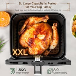Luchtfriteuse - Airfryer XXL - Gezond Koken - Transparant Kijkvenster - 8 Liter - Zilver — thumbnail 4