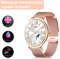 Fance Dames Smartwatch - Rosé Goud - Smartwatch Dames - HD Touchscreen - Horloge - Stappenteller horloge - Bloeddrukmeter - Saturatiemeter — thumbnail 4