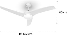 Klarstein Ventilator Figo plafondventilator - 2-in-1: & plafondlamp (2 x 55 W), diameter: 132 cm, 3 bladen, luchtstroom: 9,018 m³/h, 2 draairichtingen, 3 snelheidsinstellingen, wit - 40 cm - voor Slaapkamer - Afstandsbediening 3 Snelheden — thumbnail 3