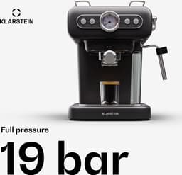 Klarstein Espresso Portafilter Machine met Melkopschuimer - 1 -2 L Retro Mini Espresso Machine met Portafilter - 950 W Klein Koffiezetapparaat - Roestvrij Staal Koffiezetapparaat voor Cappuccino - Zwart — thumbnail 1